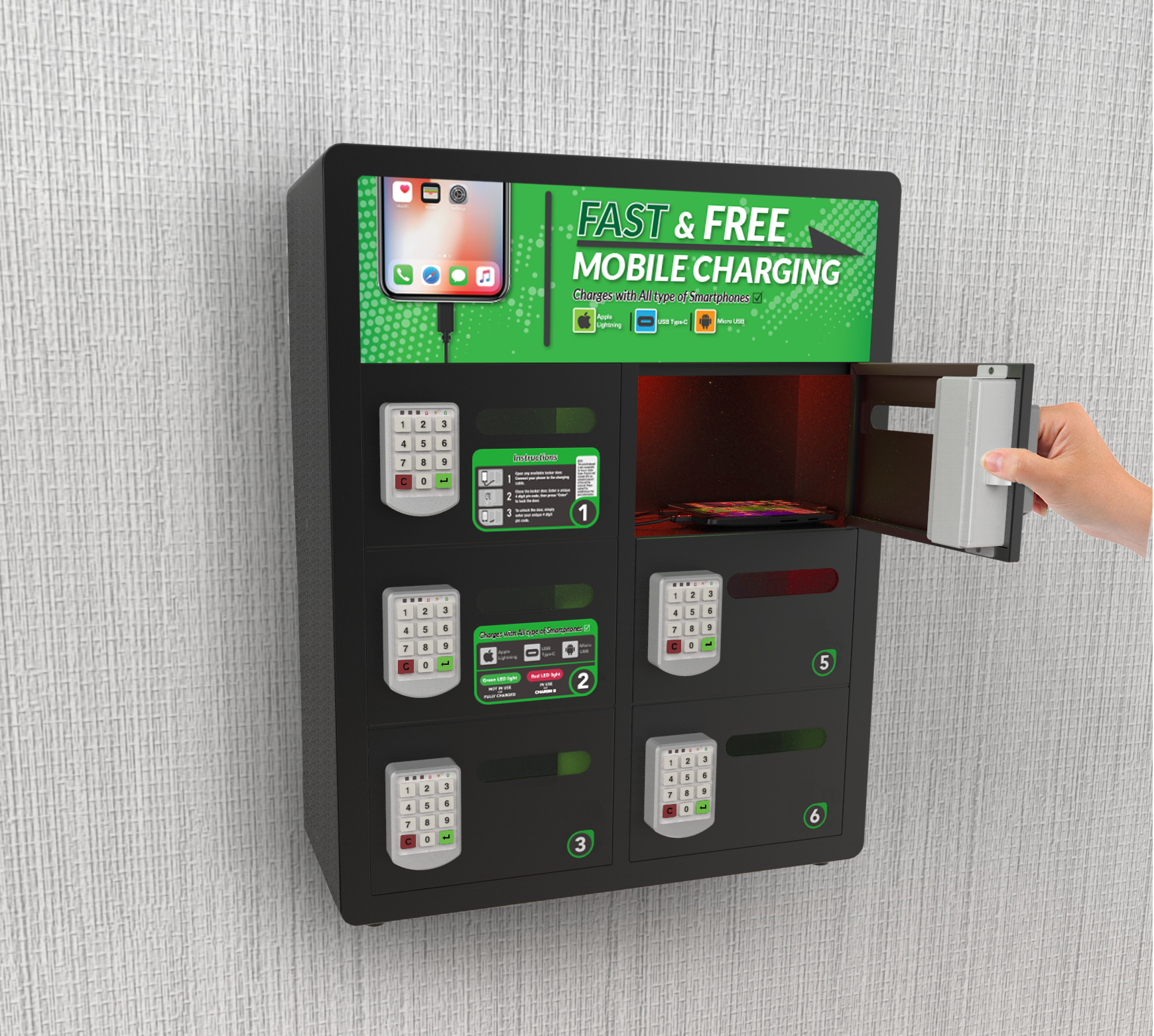 New Arrive Oread 6BAY Cell Phone Secured Charging Locker for Club, Bar, Lounges, Trade shows