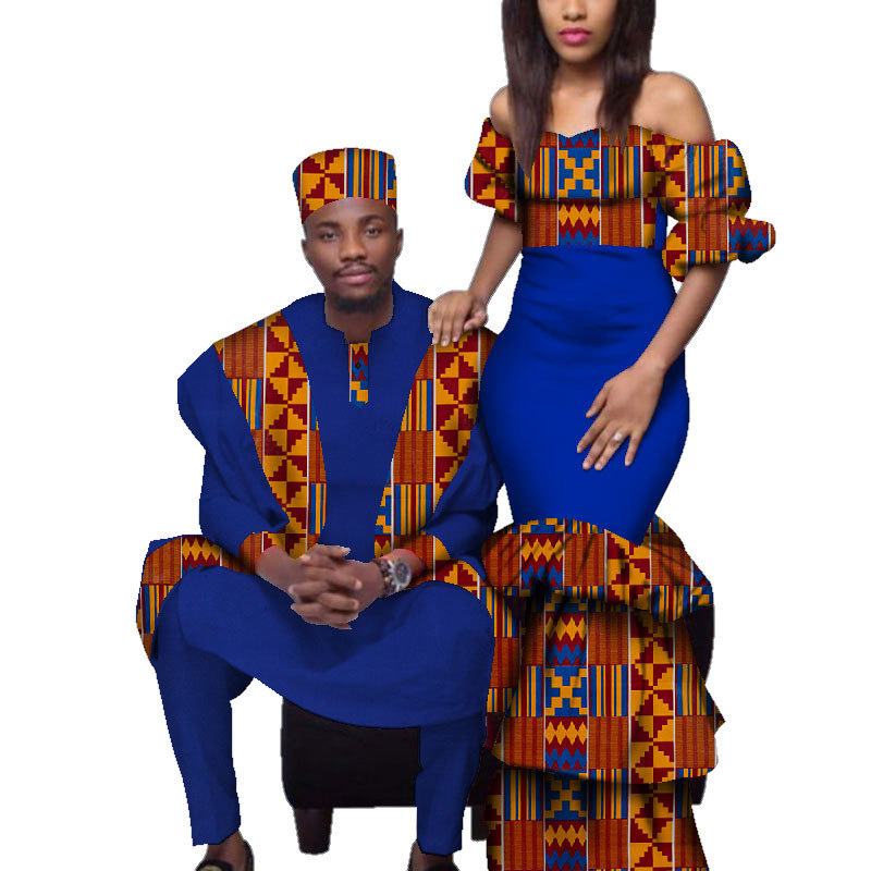 Dropshipping African Bazin clothing designs for women and men java couples clothes fashion evening dress