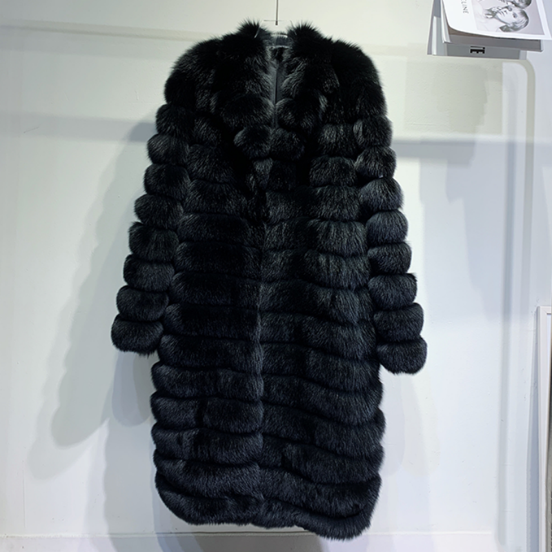 Factory Custom Style Mens Winter Black Fur Coat Long Real Fox Fur Coat Men