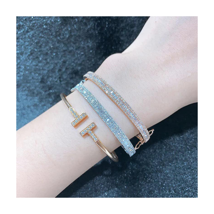 Top Selling 925 Silver White Gold Plated Bracelets &amp; Bangles 3~5mm Moissanite Diamond Tennis Charms Bracelet Sterling Silver