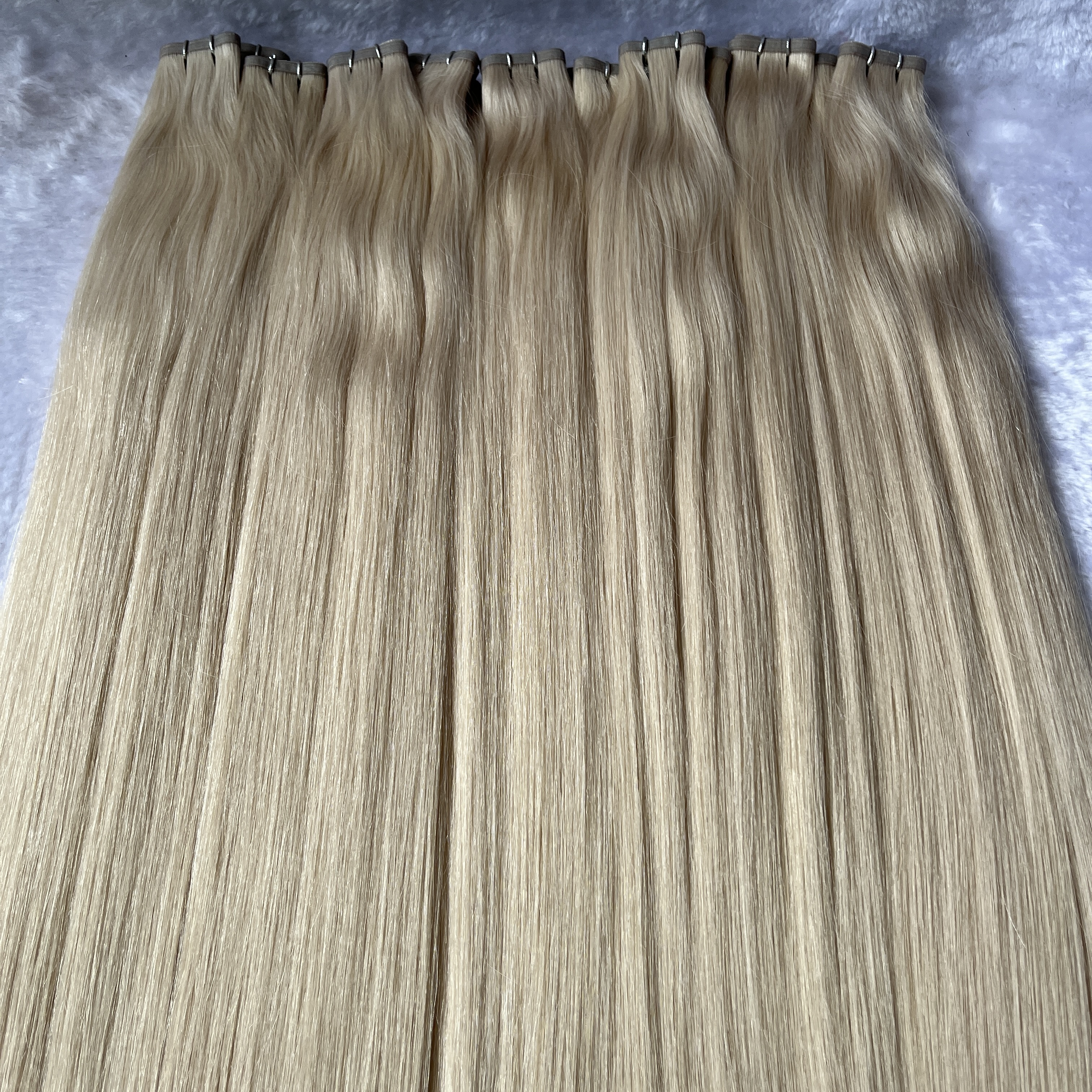 Factory Double Drawn Seamless Weave Flat Weft Himan Hair Remy Human Hair Extensions Pu Flat Silver Hair Weft 
