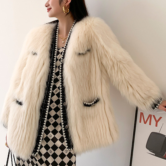 2023 Natural Natural Fox Fur Coat Women Long Sleeve Wear With Pockets Single Breasted Popular Fur Coat Fur Jacket