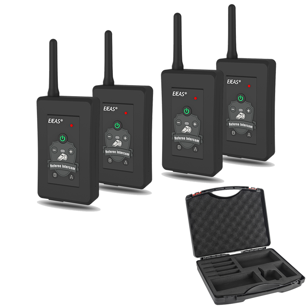 Ejeas 4 Pcs Walkie Talkie With Bluetooth Headset Fbim Suitcase Football Referee Intercom 