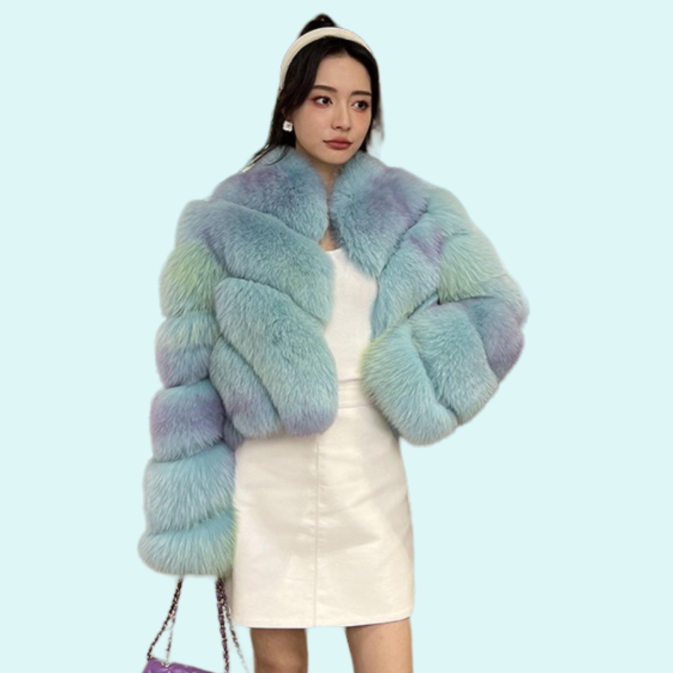 Hot Sale Stand Collar Women Bubble Jacket Crop Fur Jackets Winter Fluffy Furry Real Fox Fur Short Coat Women 