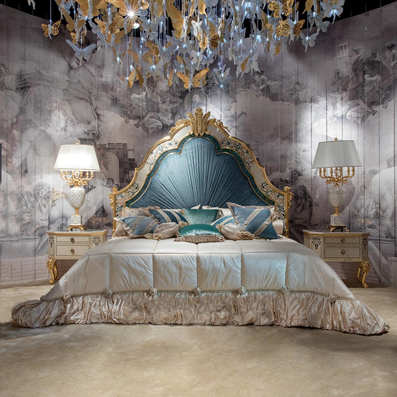 Antique Design Solid Wood Bedroom Set And Dresser With Mirrored Luxury Bed Furniture 