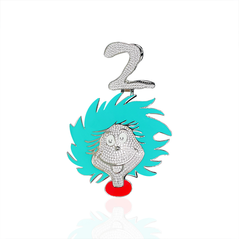 Hiphop Style Smiley Face Cartoon Character Pendant Enamel &amp; Moissanite Diamond Pendant Handmade 925 Sliverjewelry Unisex Jewelry 