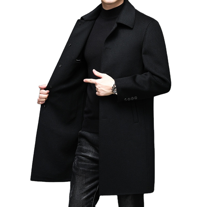 Winter Clothing Boutique European And American Long Slim Single-breasted Trench Coat Men&#39;s High-end Solid Color Business Jacket 