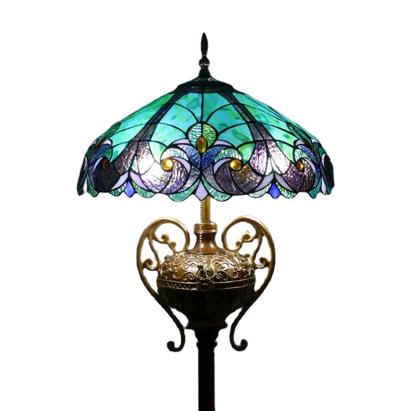 European American Retro Nostalgia Study Bedroom Office Vertical Lamps Stained Glass Dragonfly Floor Lamp 
