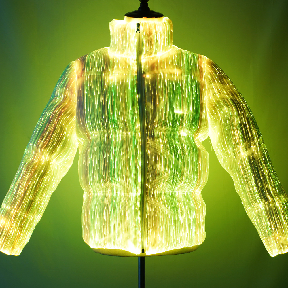 2023 light emitting down jacket fiber fiber starry sky down jacket LED colorful cloth fabric smart app jacket