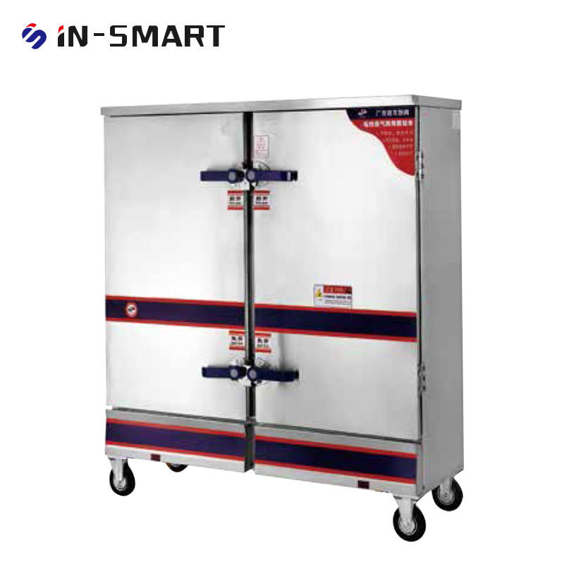 In-smart Industrial Steamer For Food Rice Seafood Machine Gas Environmental 24 Tray Steam Cabinet Dim Sum Kitchen Double Door