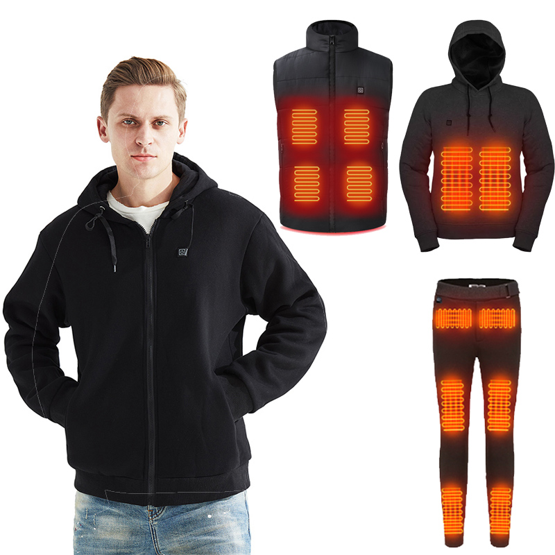 Hot Products Men&#39;s Heated Warm Set Machine Washable Comfort Heated Sweatshirt Jacket Vest Pants 