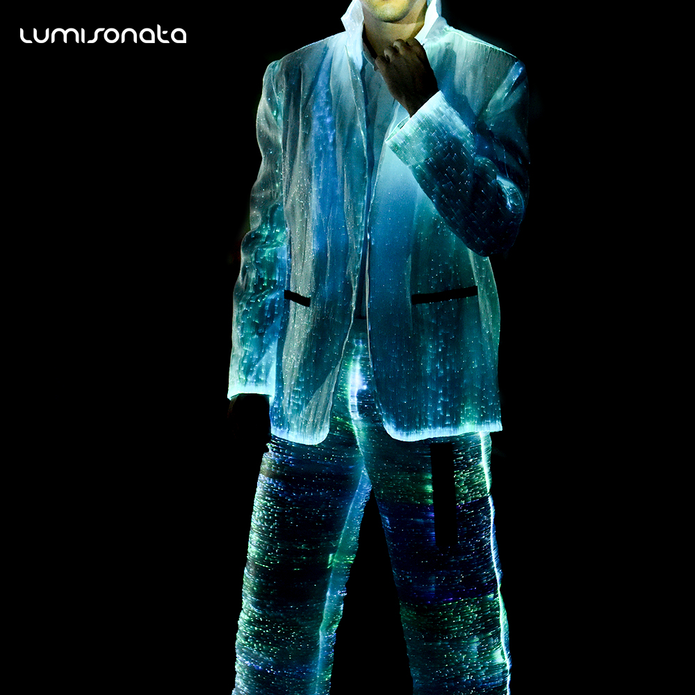 new burning man festival fiber optic clothing luminous night coat pant men suit model