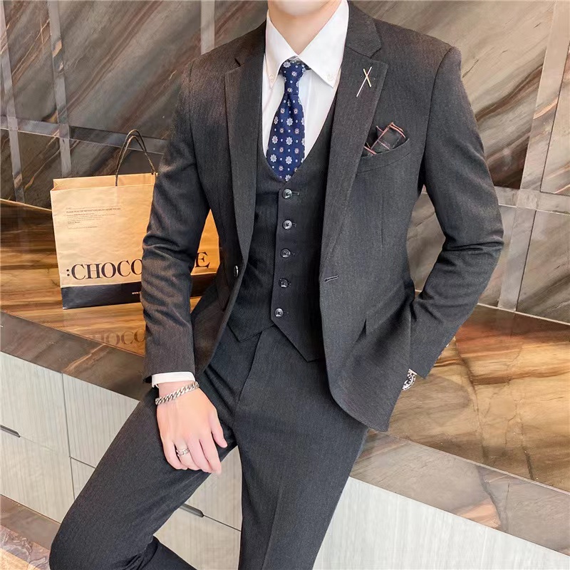 Suit men's three-piece suit Korean version of slim suit men's business professional formal attire groomsman married men's wear