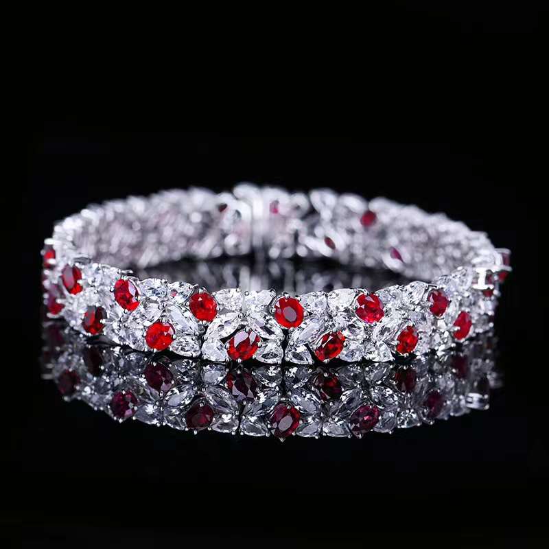 SGARIT Trendy Jewelry Gemstone Bracelet 18K White Gold 7.7CT Natural Ruby Bangle With White Sapphire Ruby Stone Bangle Bracelet