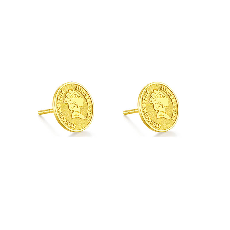 European And American Style Fashion 999 Pure Gold 24k Yellow Gold Queen Round Square Earrings 