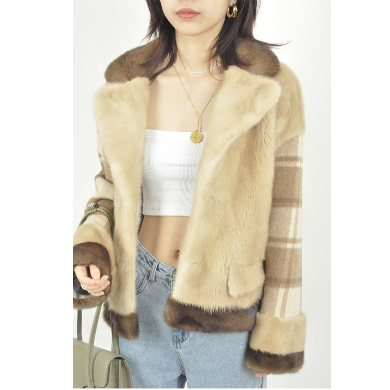 Custom Women Mink + Double-sided Wool Coat Fashion Fur Coat Women Wholesale Fur Coats 