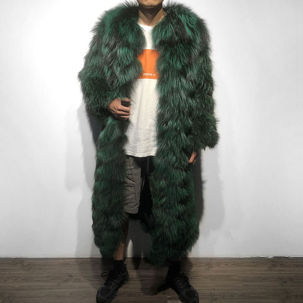 High Quality Winter Warm Fox Men Long Coat Plus Size Male Fur Coat 