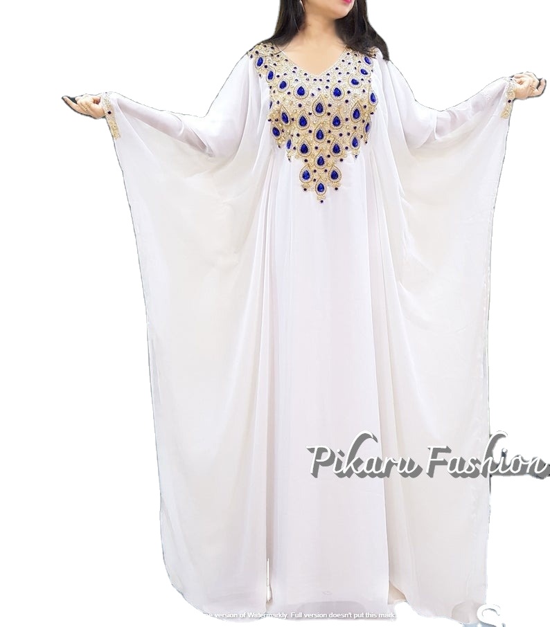 2022 Luxury Beaded Islamic Arabic Embroidery Long Sleeve Plus Size Women Wedding Abaya