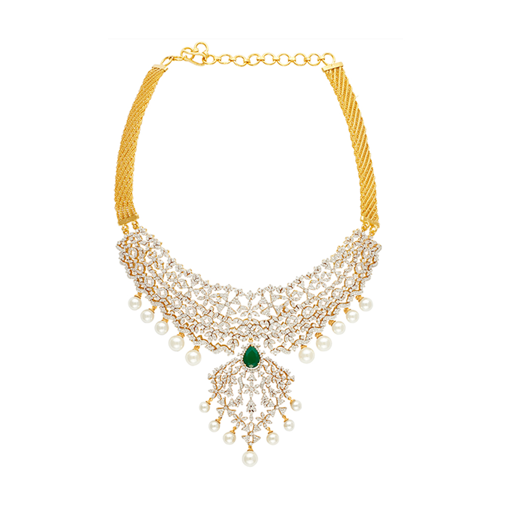 14kt Yellow Gold Diamond Necklace For Women 