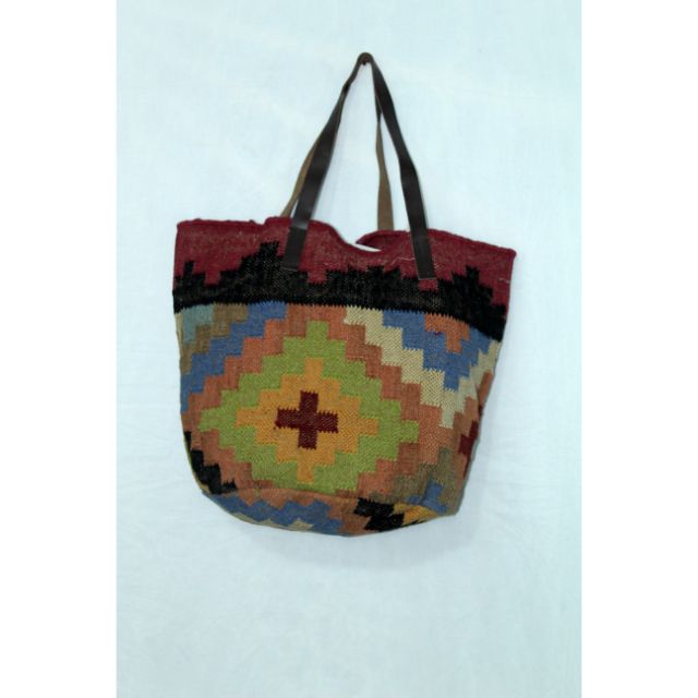 Ethnic Indian Durries Carpet Multi Handmade Cotton Women Bag 