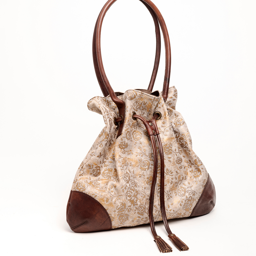 Top Quality Italian Handmade Woman&#39;s Genuine Leather Bag With Circular Handles Lucrezia Golden Rose 