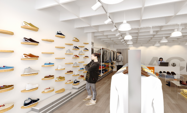 白を基調にしたオシャレなファッションショップの店内