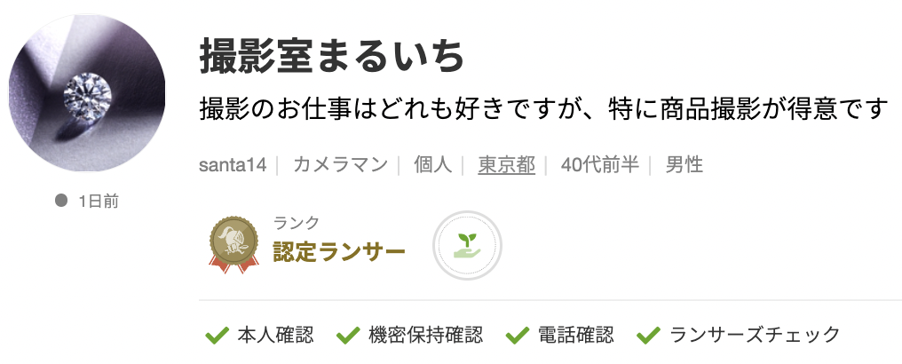 撮影室まるいちさんのランサーズプロフィール