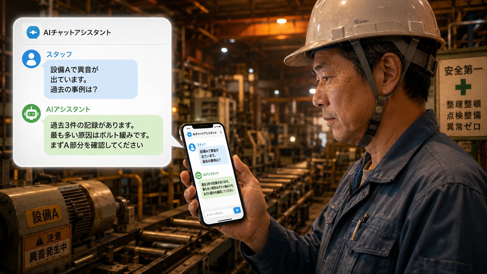 現場スタッフがAIに質問するシーン
