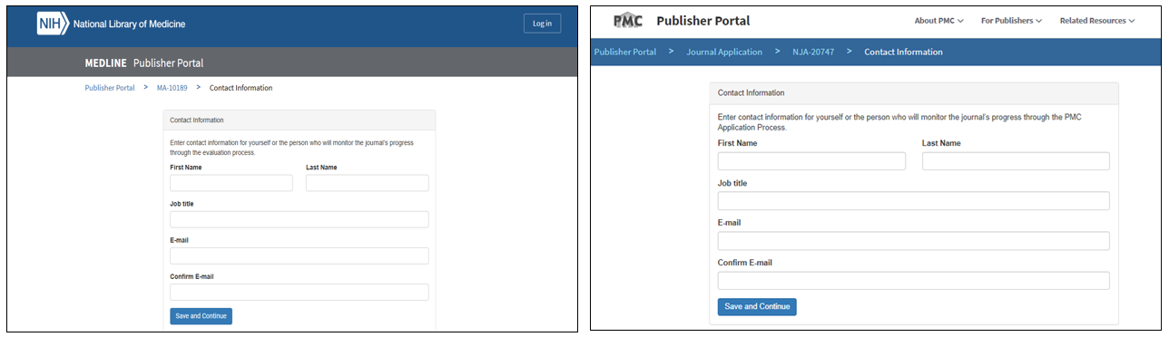 図4 MEDLINEとPMCのアカウント登録画面