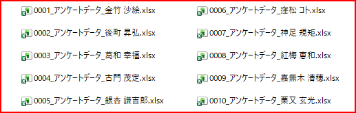 作成件数を、10件　と指定した場合、こんな感じで出力されます。
