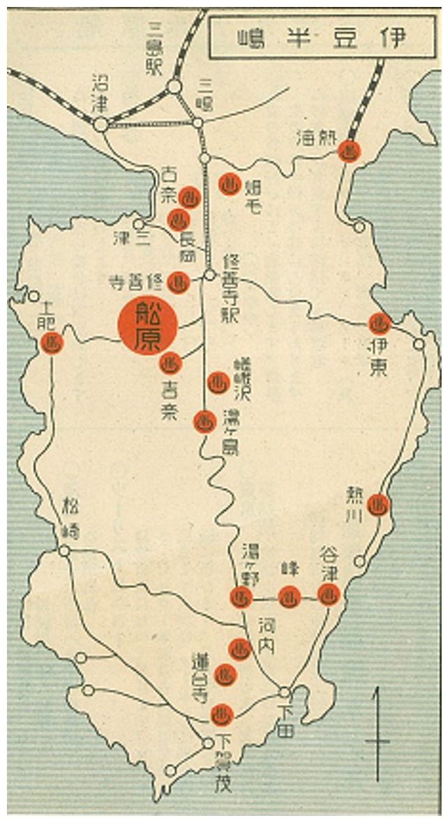 図４．伊豆半島地図　船原ホテル『船原温泉案内』（リーフレット）より　筆者蔵