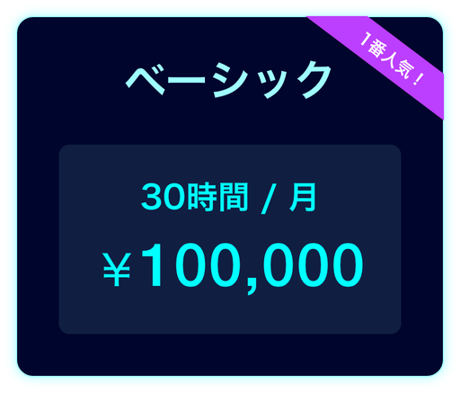 ベーシックプラン 月額100,000円 1月あたりの契約時間30時間