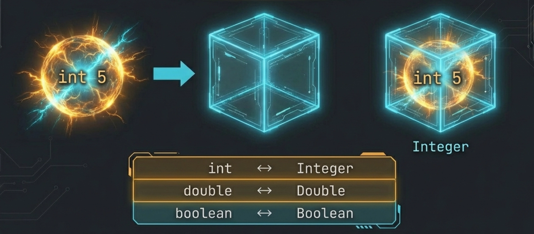 基本データ型の値を包み込むように設計されたラッパークラスのイメージ