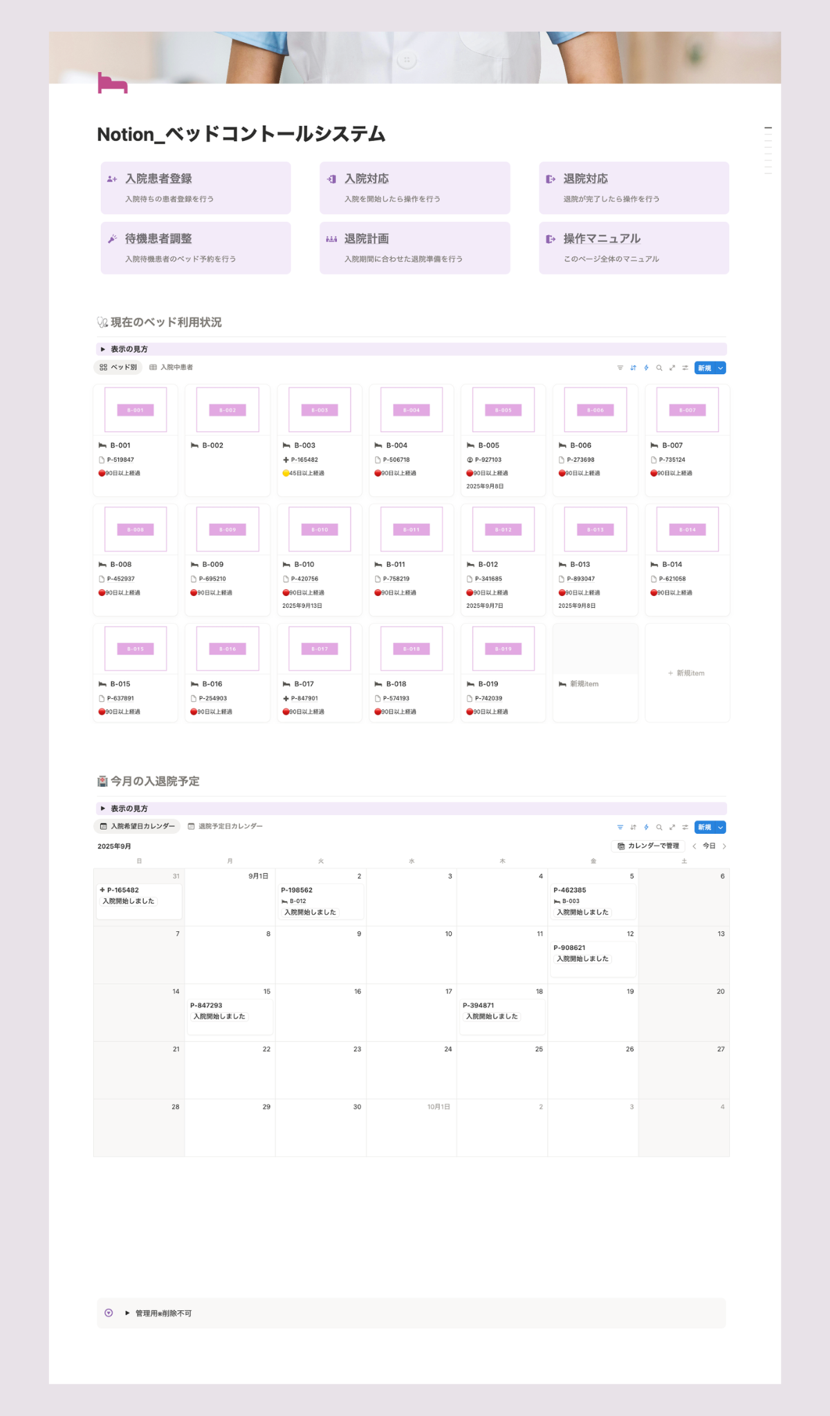 ベッドコントロールシステムTOPページ　※データはサンプルです