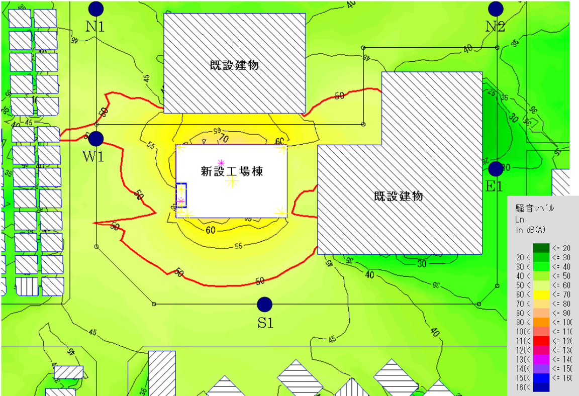 原設計：対策前の平面コンターマップ（計算高さH=1.5m）