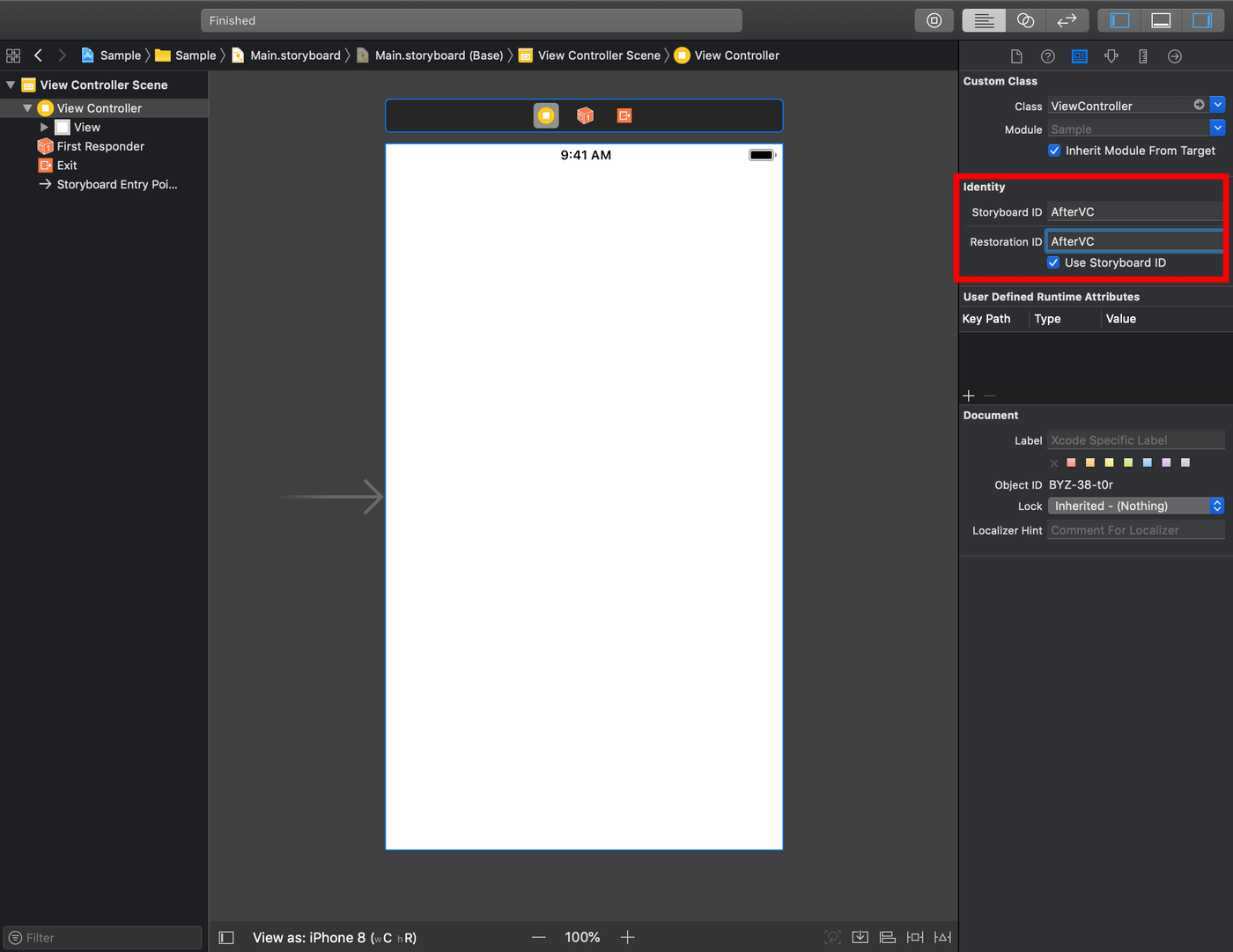 Storyboard IDを設定後の様子 | Storyboard IDを設定後の様子