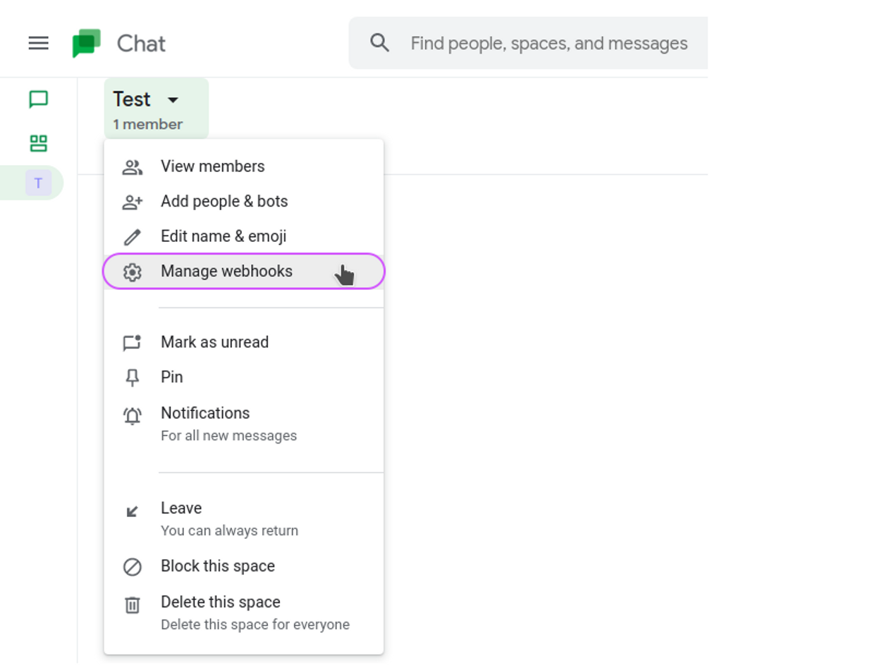 How to set notification webhooks for Google Chat (Hangouts)