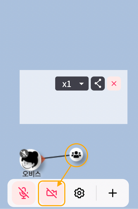 미팅카메라 오브젝트가 설치 되며 카메라 on/off 버튼이 나타납니다.