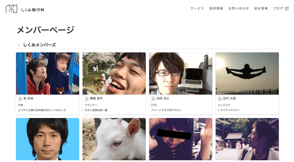 自由に編集できるメンバーページ