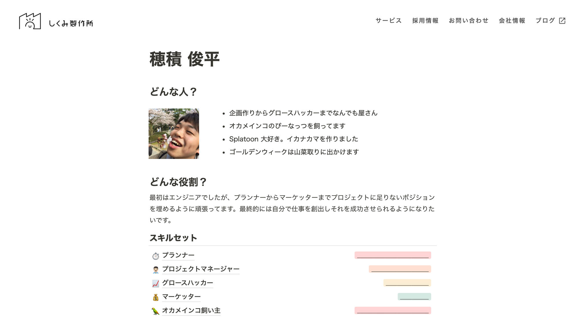 メンバーページの例