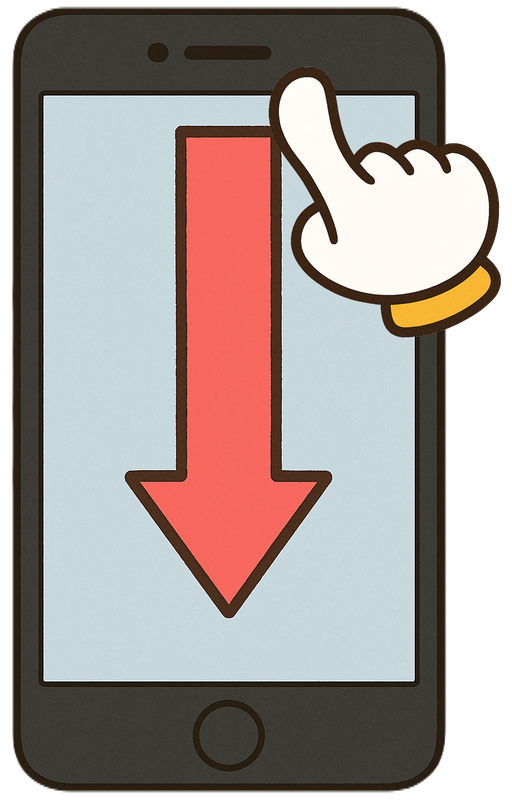 画面の上から下にスワイプ