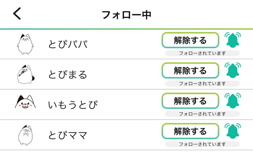 アイコンをタップするとフォローユーザーのプロフィールを見ることができます