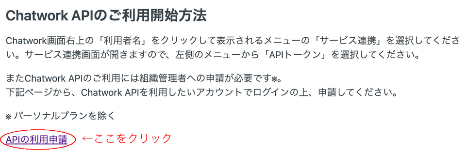 図8. Chatwork API の利用申請