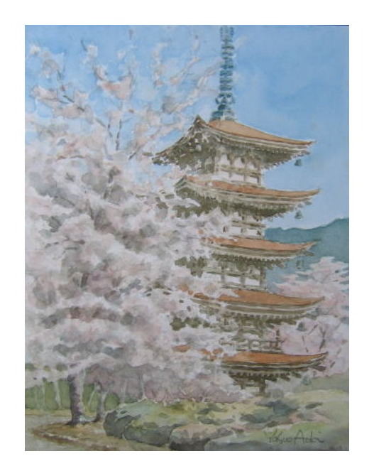 メンバーズギャラリー「春の水彩画「瑠璃光寺五重塔」」|【ナビトモ