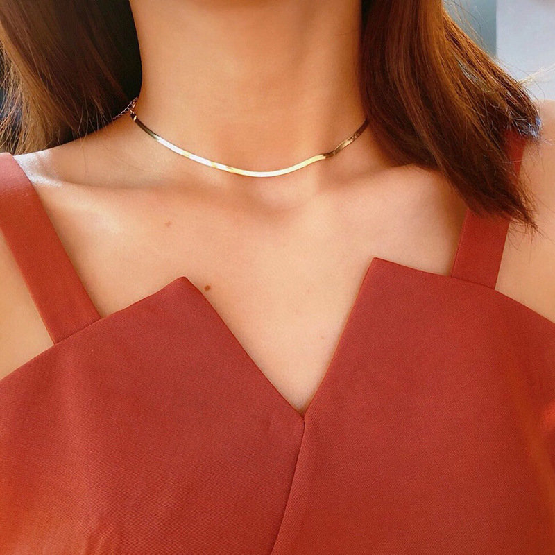 18K Gold Chain Fine Choker Necklace-Elegant and Luxurious Style
