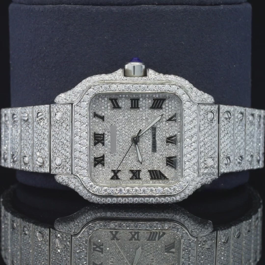 HPHT Lab Grown Diamond Watch Roman Numerals Fully Iced Out Swiss Automatic Luxury Bust Down Timepiece for Men Passes Tester
