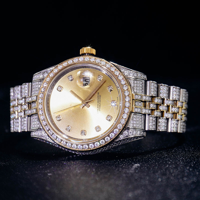 2023 Luxury Classic Hip Hop Jewelry 18K Gold Plated Pave Iced Out VVS Moissanite Diamond Waterproof Men Quartz Watches