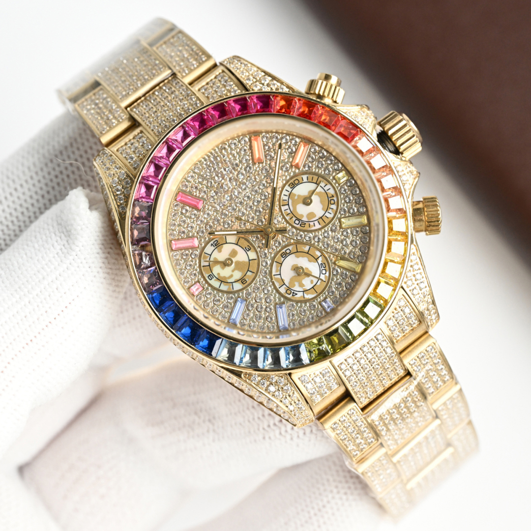 2025 Top Luxury Full Diamond Men's Gold Coloured Gemstone Automatic Mechanical Watch Hip Hop  Business High End Vacations Watch