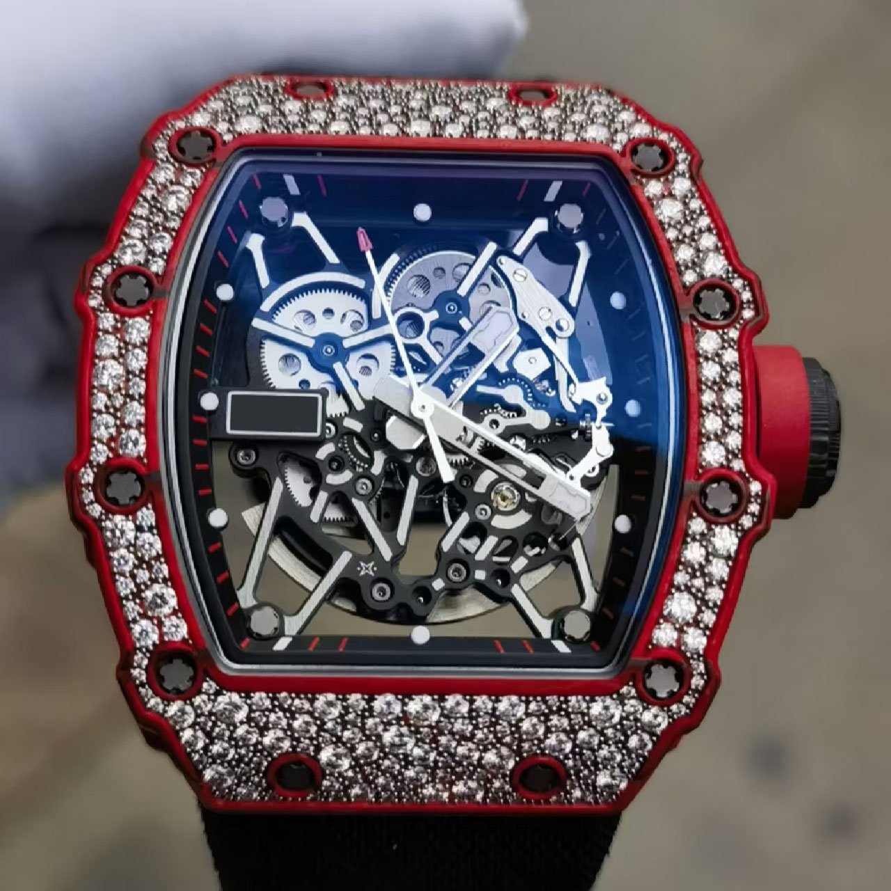 Highest Version 35-02 Watch Set with Diamonds TPT Carbon Fiber Watch Luxury Automatic Movement Mechanical Watch