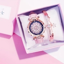 2024 Hot Sale Women Watch Gift Set 2pcs/set Rhinestone Bracelet Wrist Watches for Ladies Dress Charm Crystal Wristwatch for Wife